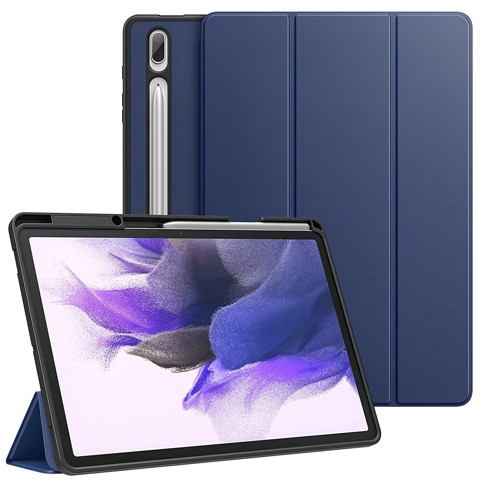 Case for Samsung Galaxy Tab S9 Plus 12.4 2023/Tab S7 FE 12.4 2021 & Galaxy Tab S8 Plus 12.4 2022, Flexible TPU Back Shell Lightweight Trifold Stand Case Auto Sleep/Wake Smart Cover for Tab S7 Plus 12.4 / Tab S9 / Tab S8/ Tab S7
