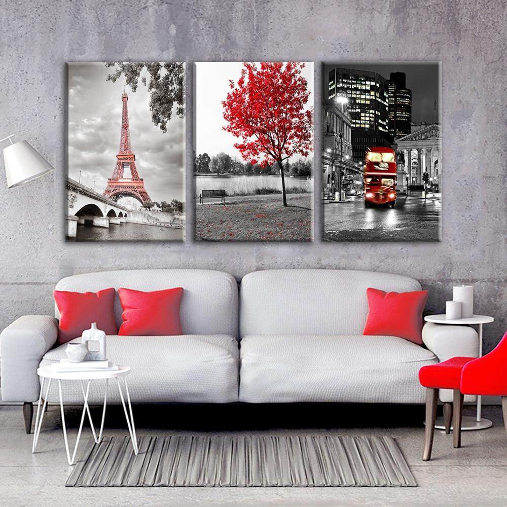Paris London Painting Canvas Home Decor Print Wall Poster Eiffel Tower FRAMED
