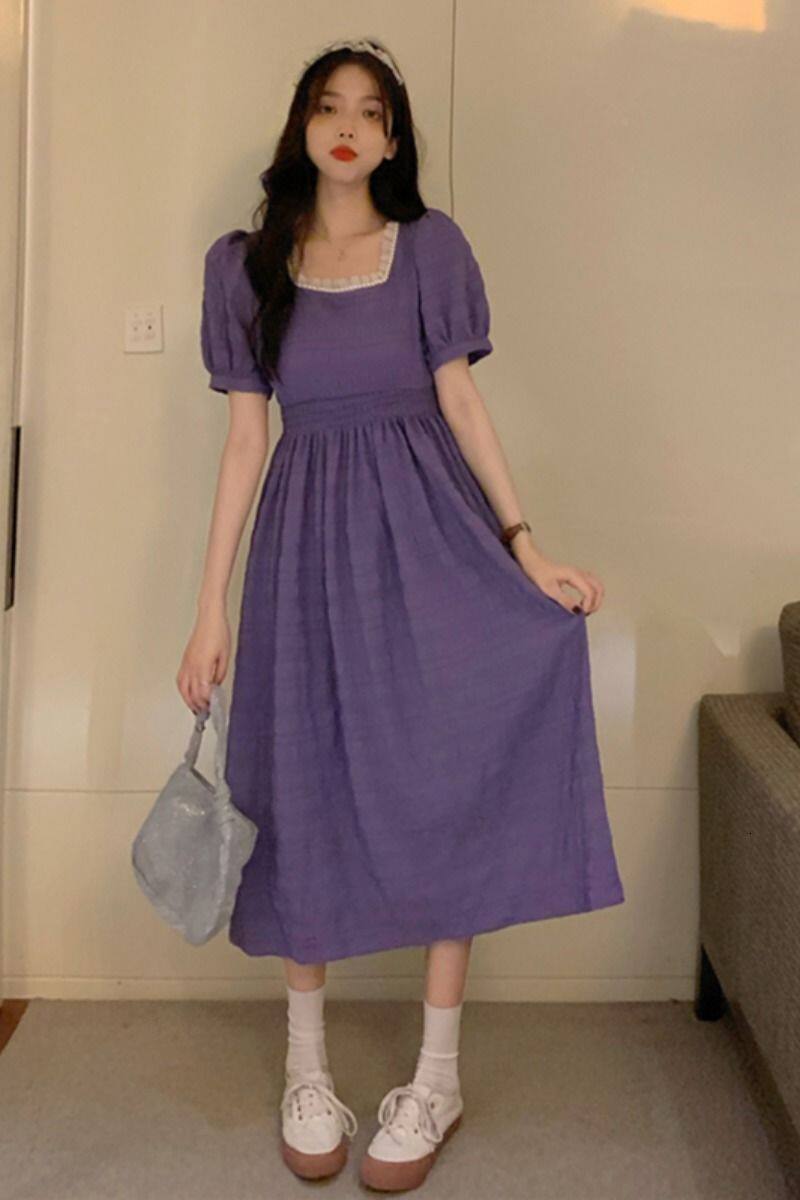 purple mid length dress