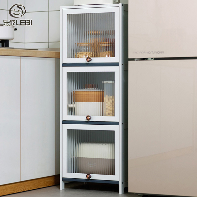 Kitchen shelves, storage cabinets, crack cabinets, storage cabinets, floor-to-ceiling multi-layered narrow gap cupboards, pots and pans, refrigerators, plates