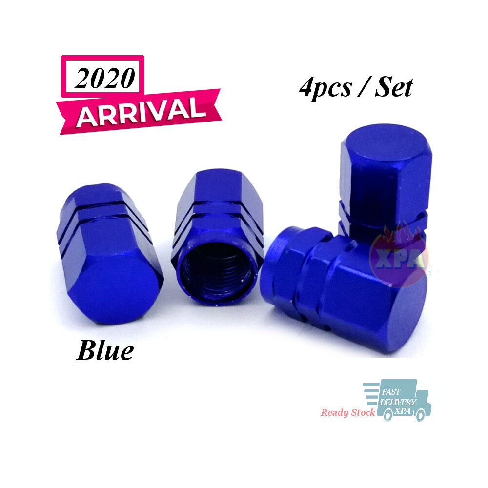 Blue Abfer Auto Tyle Valve Dust Cap Car Tire Valve Air Cover Pressure Caps with Stripes Fit SUV Vehicle Truck Motorcycles Bikes