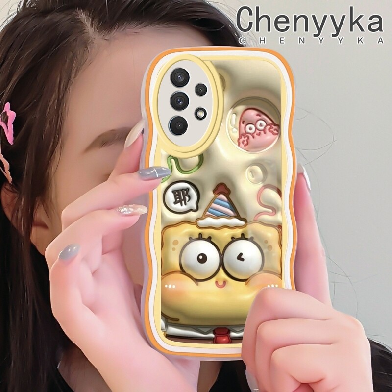 Chenyyka Casing For Samsung galaxy A32 4G A32 5G A33 5G M32 5G Case Cartoon 3D SpongeBob Patrick Star Pattern Wave Border Soft Clear Shockproof Phone Cases Creative Camera Transparent Casing Silica Gel Protective Cover