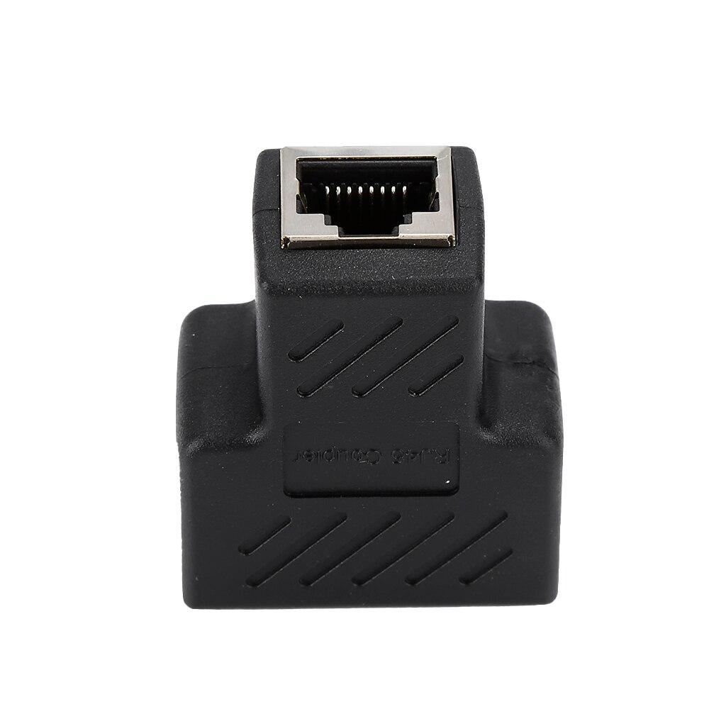 1pc Black 1 To 2 Lan Rj45 Connector Network Cable Splitter Extender Plug Adapter Oxygen Free Copper Conductor