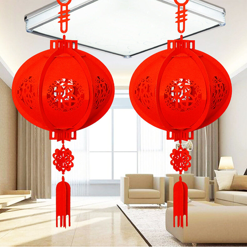 2 Piece Round Red Chinese Lanterns, Decorations for Chinese New Year, Chinese Spring Festival, Wedding, Lantern Festival Celebration Decor, Lucky Red Fu 3D Puzzle Lantern