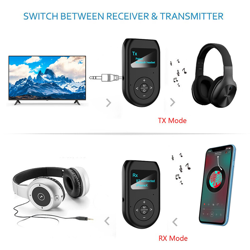 VAORLO Màn Hình LCD Bluetooth 5.0 Bộ Thu Phát Âm Thanh Với Micrô Rảnh Tay Gọi 3.5Mm AUX RCA Jack Bộ Chuyển Đổi Không Dây Độ Trễ Thấp Âm Thanh Nổi Dongle Cho T V PC Bộ Xe Hơi