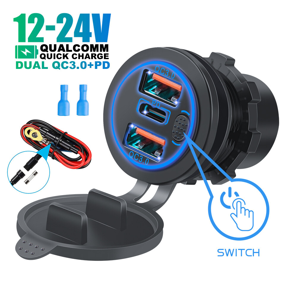Bộ Sạc Nhanh Xe Hơi 3 Cổng Ra USB Type C QC3.0 PD 68W Sạc Nhanh 12V 24V Có