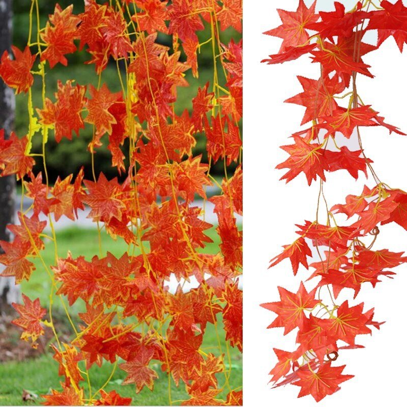 【lightingeverthing】2.4M Artificial Vine Red Autumn Maple Leaf Fake Garland Plants Foliage String Christmas Garden For Wedding Party Home Decoration