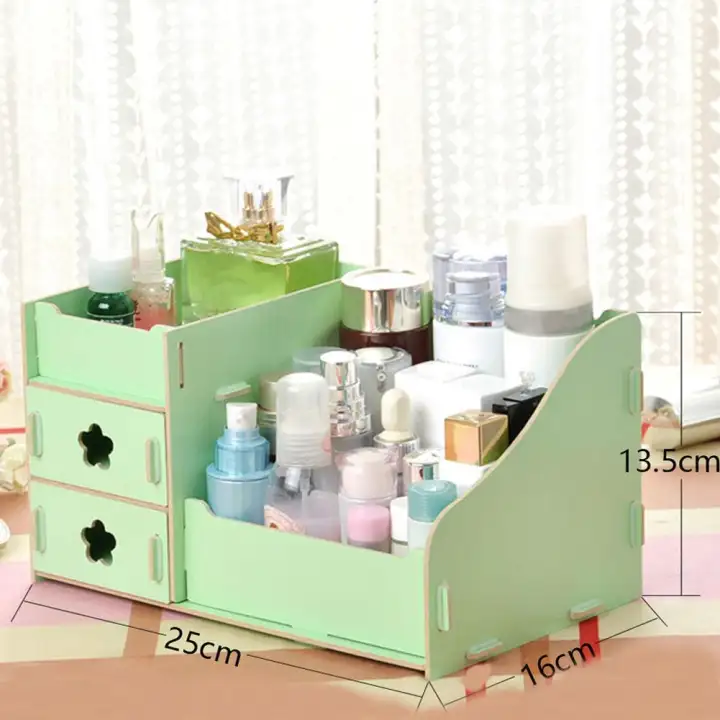 Double Drawer Wooden Cosmetic Storage Stationery Makeup Jewelry