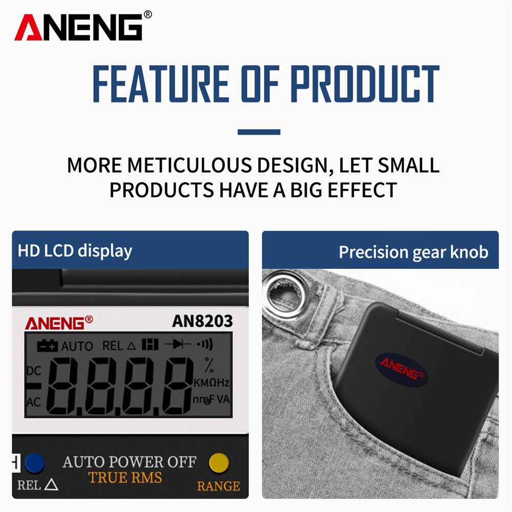 Aneng AN8203 Đồng Hồ Vạn Năng Kỹ Thuật Số Mini 4000 Đếm RMS Thật Dụng Cụ Kiểm Tra Đồng Hồ Vạn Năng Kỹ Thuật Số Đồng Hồ Đo Điện Máy Thử Pin Multimetro Tester