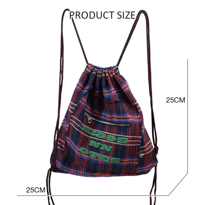 ELACCENT preppy plaid drawstring backpack 2 colours Messenger hobo bag