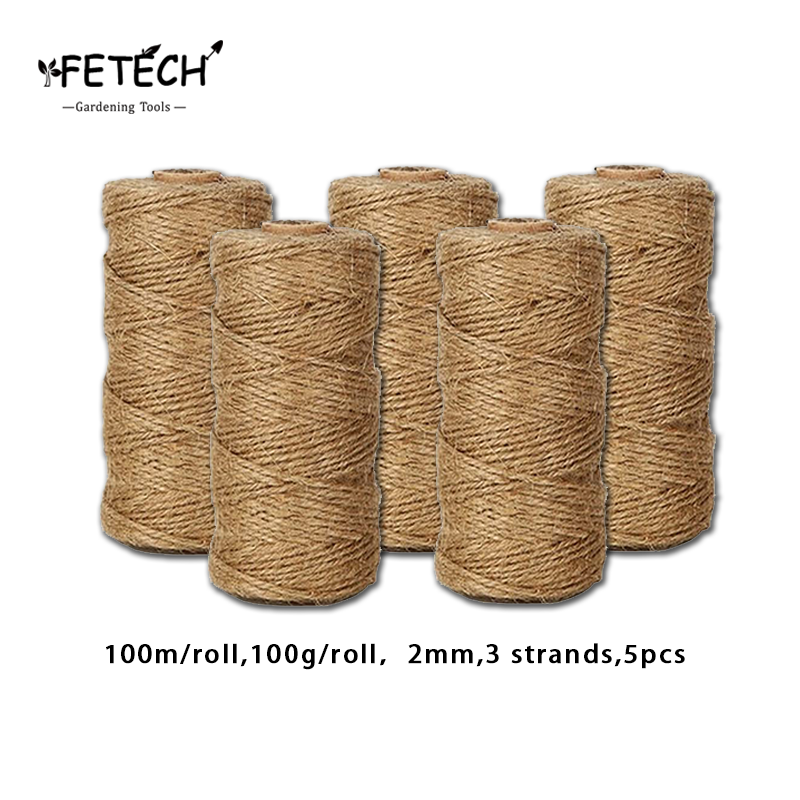 2mm 3 strands Natural Jute rope Twine Best Arts Crafts Gift Twine Christmas Twine Durable Packing String for Gardening Applications (5pcs)