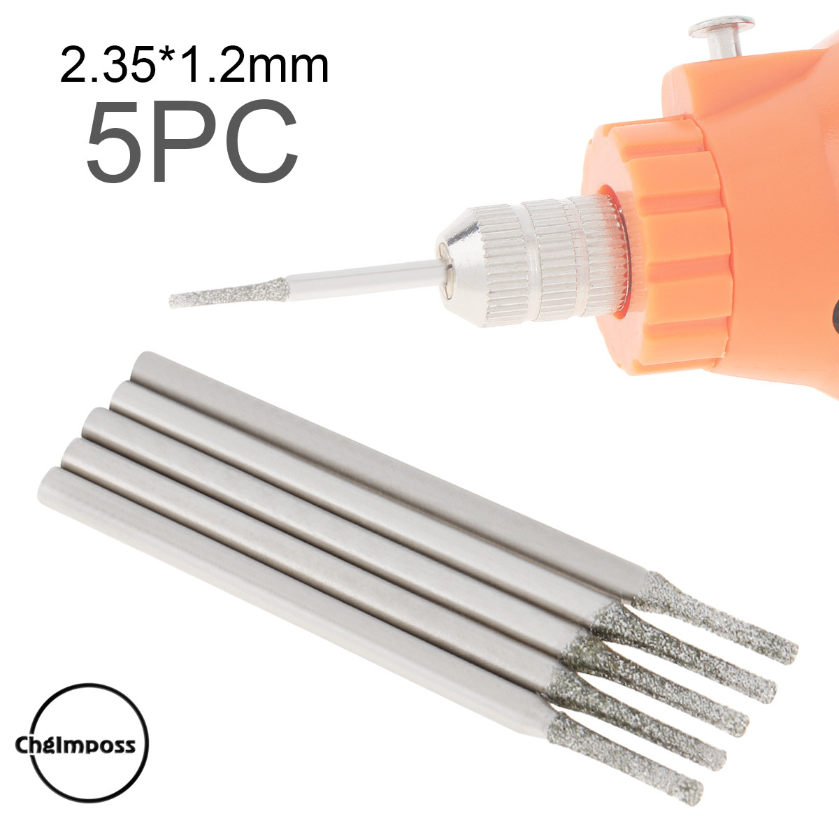 ChgImposs 5pcs/set 2.35mm x 1.2mm Shank Handle Diamond Grinding Head Grinding Burr Drill Bits Sets Electric Grinding Accessories for Jade Stone Carving Polishing
