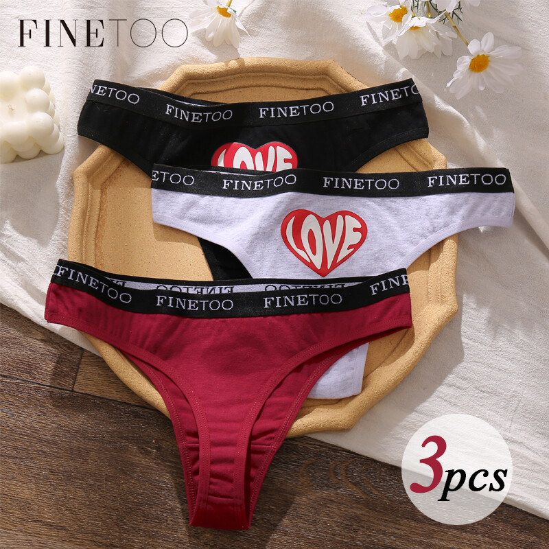 FINETOO 3pcs/set M-XXL Heart Pattern Panties Cotton Underwear Women's Lingerie Briefs Panties Female Underpants Intimates Cotton Tanga