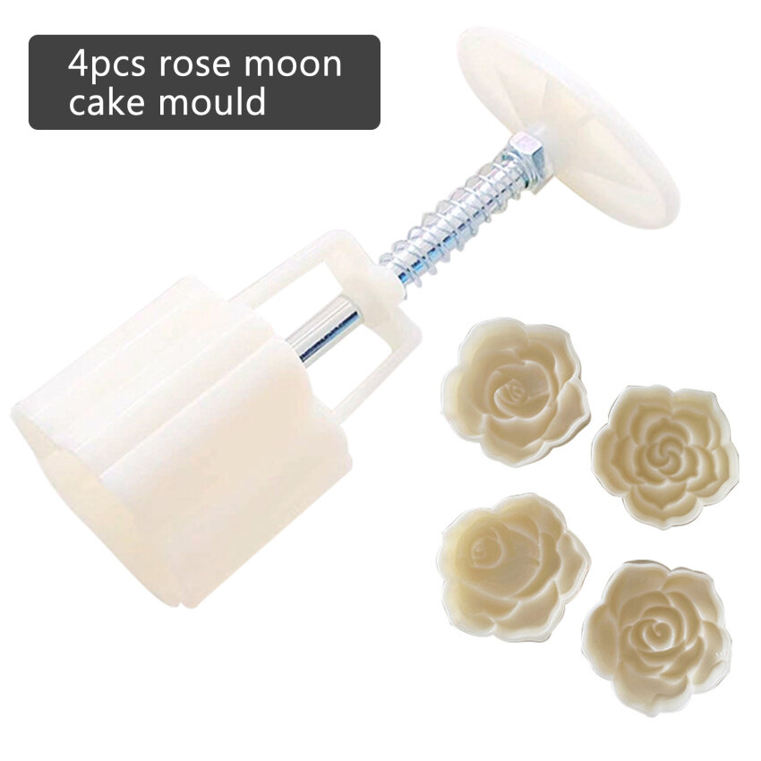 【Ready Stock】4Pcs 50g Rose Shaped Mooncake Mould Mooncake Mould Hand-pressed Valentine's Day Mould DIY Decoration Kitchen Baking Tools