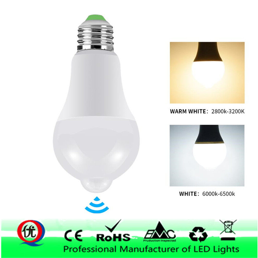 Auto E27 LED Motion Sensor Light Bulb Stairway Corridor Night Lamp 7W 10W 12W SS