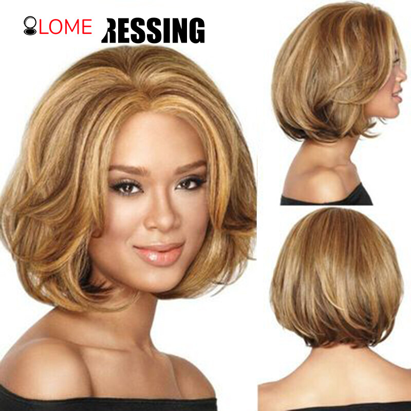 OLOME Female Short Curly Wig Side Hair Bangs Wig Natural Color Fashion High Temperature Silks Wig for Daily Wear Role Play