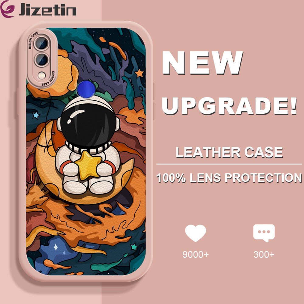 Jizetin Leather Casing For Xiaomi Redmi Note 7 Note 7 Pro Note 8 Note 8 Pro Handphone Casing Slim Skin Feeling Cartoon Astronaut Leather Back Casing Soft Silicone PU Leather Cover Phone Case