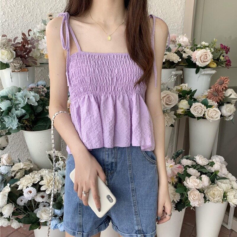 French Seaside Small Strap Tank Top Women's Inner Wear Top