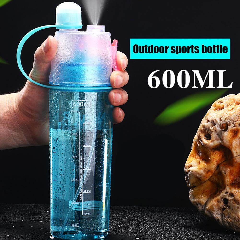 600ML Plastic Spray Cool Summer Sport Water Bottle Portable Climbing Drink Kettle-Black/Pink/Green/Blue