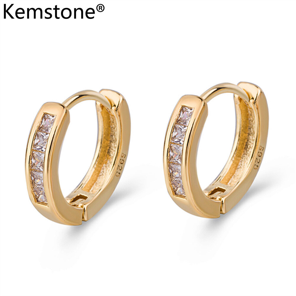 Kemstone Square Crystal Silver Gold Plated Female Hoop Earrings Jewelry for Women