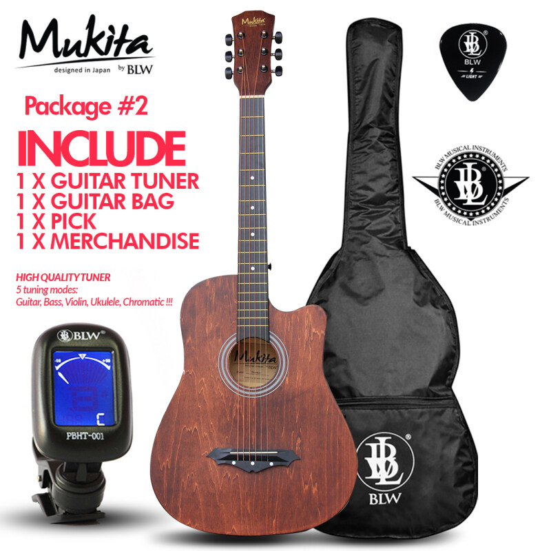 Mukita by BLW Standard Acoustic Folk Cutaway Basic Guitar Package 38 Inch for beginners with Bag, Pick, Digital Tuner Malaysia