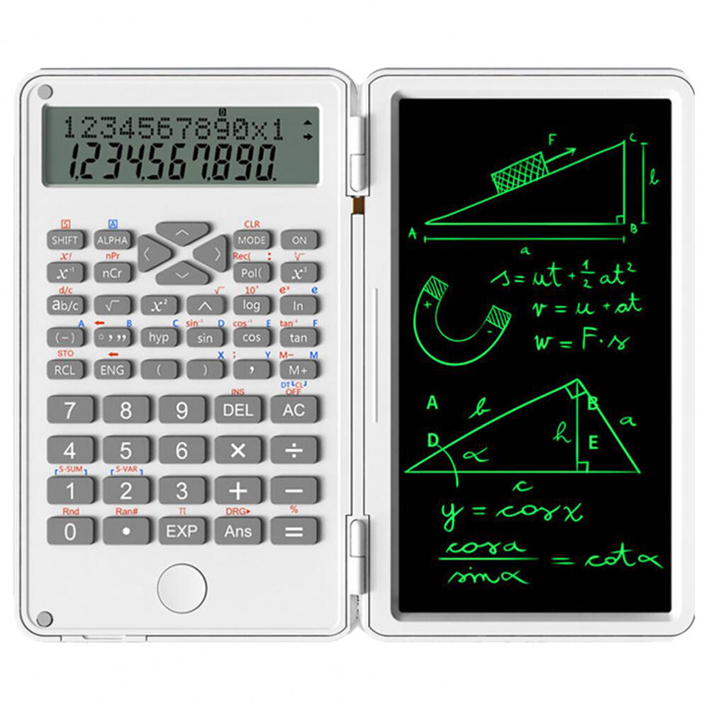VAORLO Desktop Foldable 2 IN 1 Scientific Calculators 12 Digits LCD Display With 6.5 Inch Writing Tablet Digital Drawing Pad Graphing Support Stylus Pen Erase Button Lock For School College Office Business Researchers Students