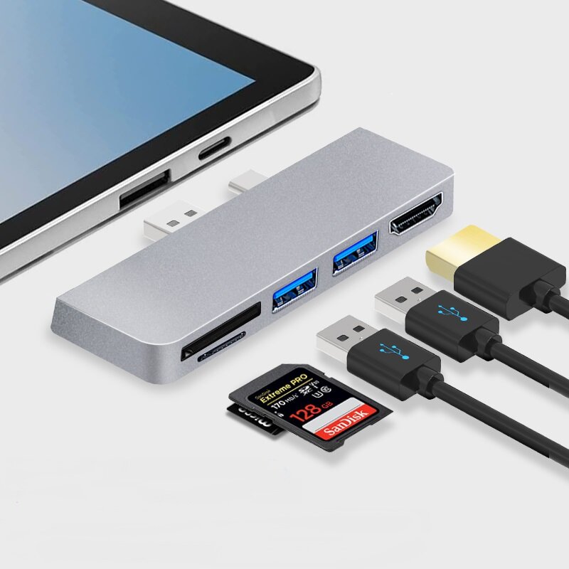 For surface pro 7/7+ usb c hub, 5-in-1 aluminum with 4k hdmi adapter+ usb c