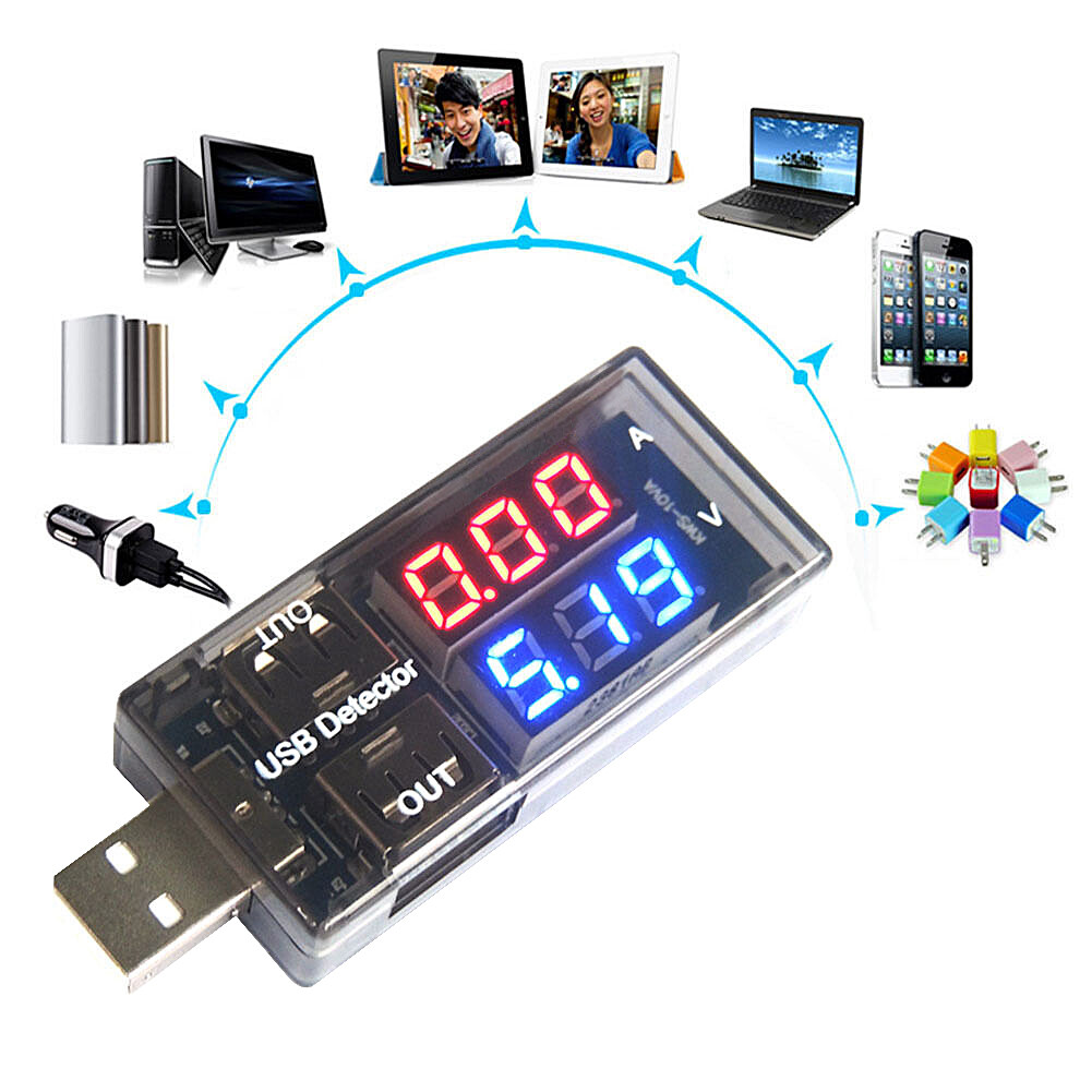 Aideepen Chính Hãng 1/2 Chiếc Máy Dò USB Máy Đo Điện Áp Dòng Điện Máy Đo Vôn Kế Kỹ Thuật Số Hiển Thị Hai Hàng LED Màu Đỏ + Xanh Dương Ampe Kế Sạc Doctor Màu Đen