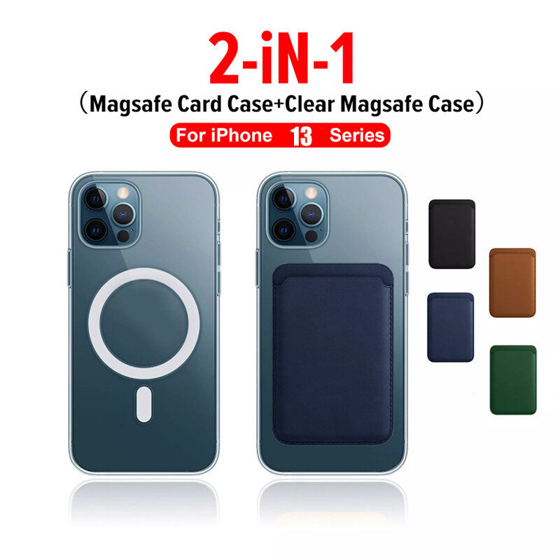 Magsafe 2in1 Magsafe Case + Magnetic Card Holder Wallet Bag for Apple iPhone14 13 12 11 Pro Max Fast Charging Pad Leather Back Cover for iPhone14 13 12 11 i Phone 11 12 13 14 Pro 13 12 mini 14 Plus Case