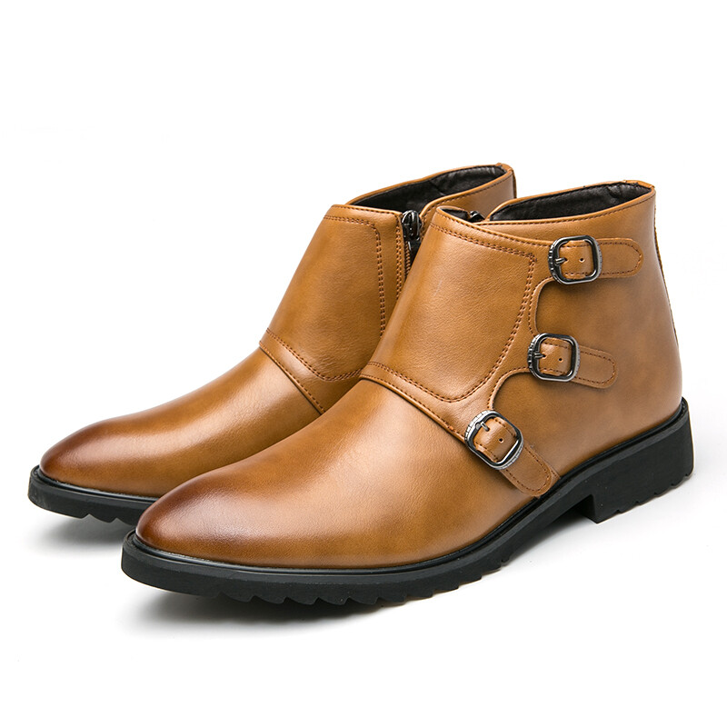QBELY Luxury Chelsea Men's Boots High Top Cowboy Boots Leather Men's Pointed Toe Business Suit Platform Boots Men's Boots