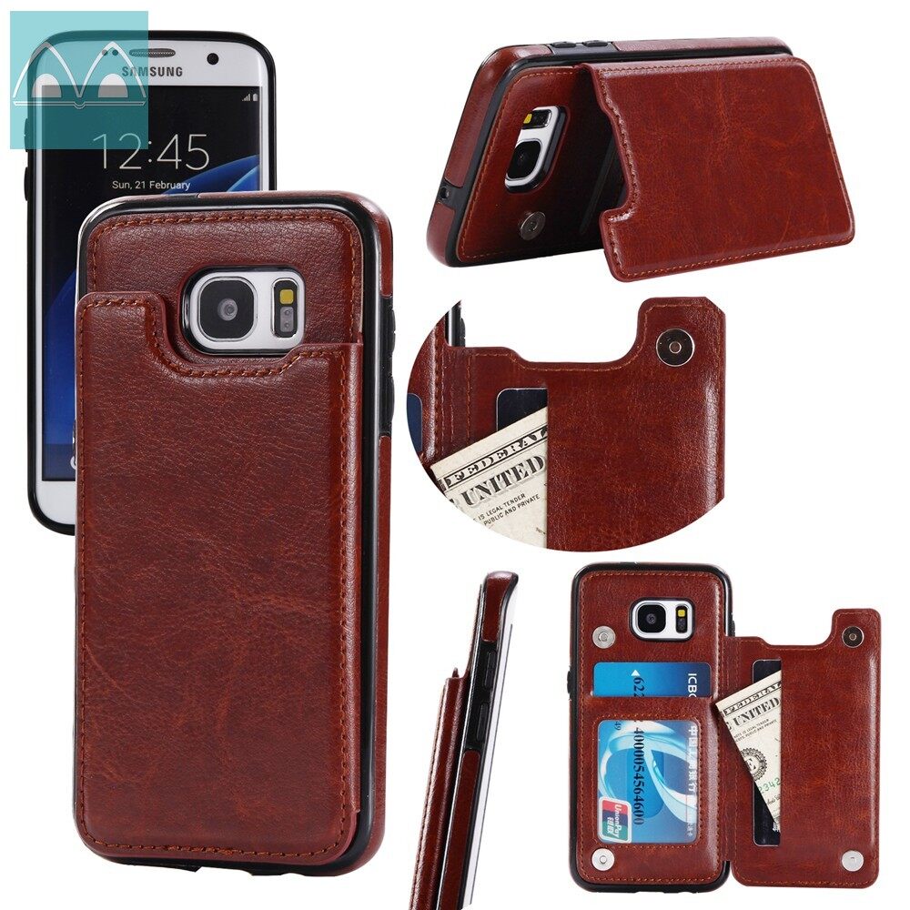 For Samsung Galaxy S7 / S7 Edge Wallet Case with Card Holder PU Leather Kickstand Double Magnetic Clasp Shockproof Cover Casing
