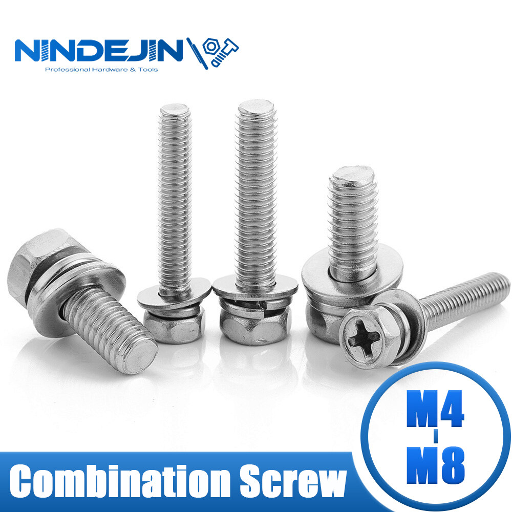 NINDEJIN 10/50pcs Cross recessed Hex Head Screw with Washer Three Sem