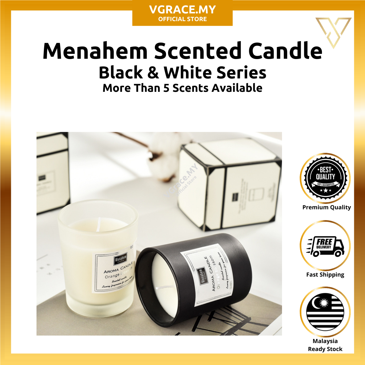 MENAHEM Scented Candle Nordic Black and White Series Lilin Pewangi ...