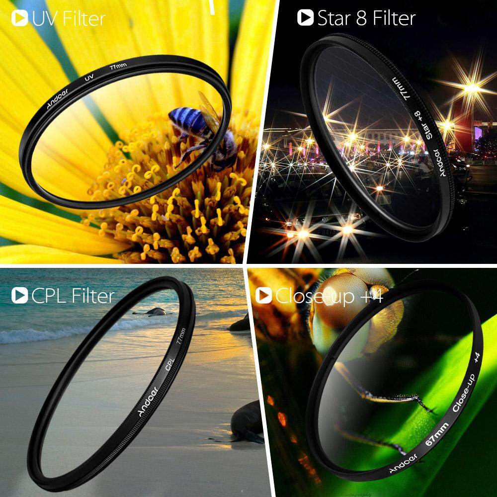Andoer 58mm UV+CPL+Close-Up+4 +Star 8-Point Filter Circular Filter Kit Circular Polarizer Filter Macro Close-Up Star 8-Point Filter with Bag for Nikon Canon Pentax Sony DSLR Camera