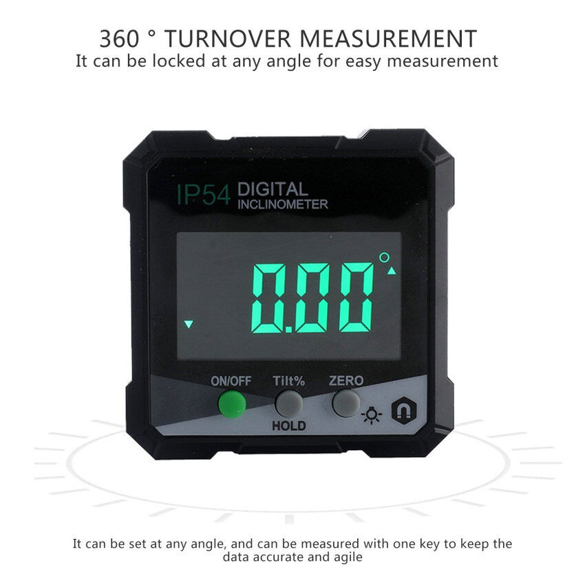 IP54 4x90° Digital Inclinometer Angle Protractor Backlight Protractor Slope Meter Single-Side Magnetic Electronic Goniometer（Without Battery）