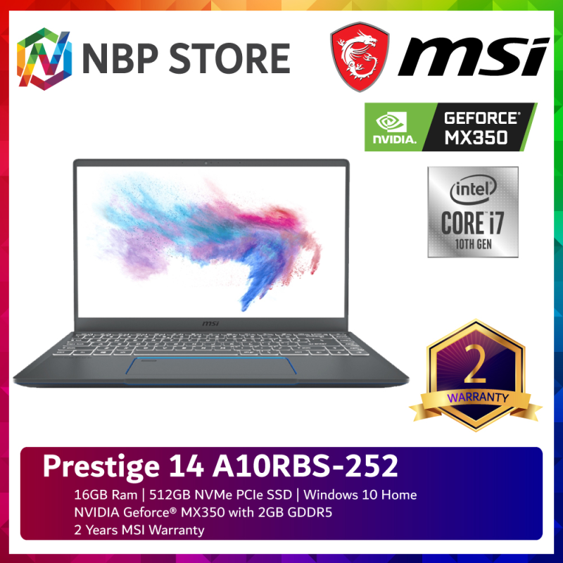 MSI Prestige 14 A10RBS-252 14 FHD Laptop Carbon Gray ( i7-10510U, 16GB, 512GB SSD, MX350 2GB, W10 ) Malaysia