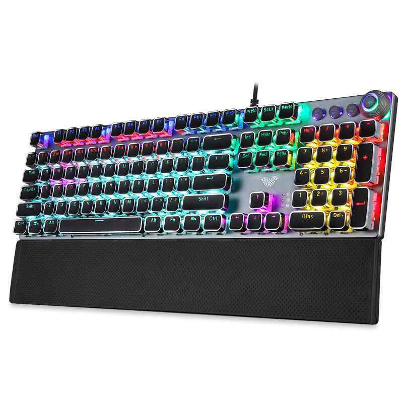 Finemall AULA F2088 Punk Keycap Blue/Brown Switch Mechanical Gaming Keyboard with Backlit/Volume Knob - Blue/Brown Switch Singapore