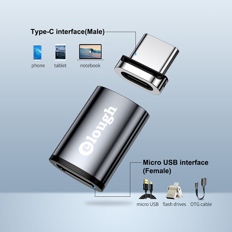 Elough Magnetic OTG Adapter Data cable adapter For iPhone 13 Xiaomi Macbook USB Type C Micro To Micro Type C Lighting Data Transfer OTG Converter