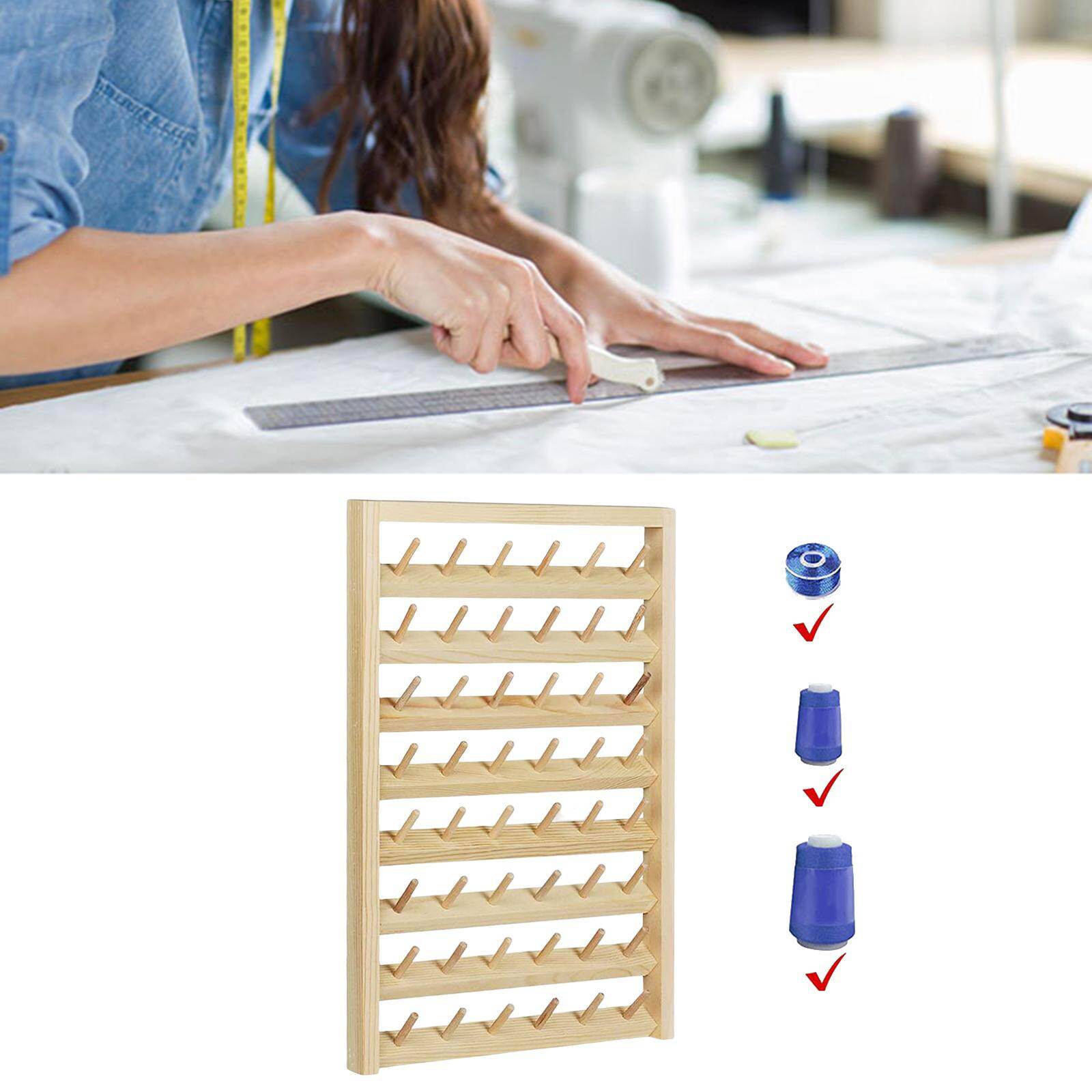 Blesiya 48 Spools Sewing Thread Holder Organizer Wooden Thread Rack Wall Mounted