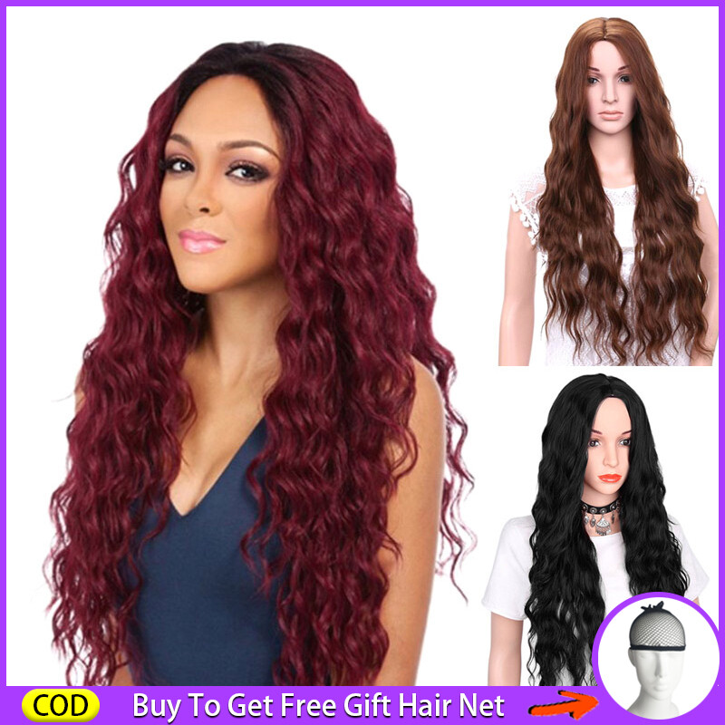 original wig for women human true hair Gradient Color Long Curly Wig Synthetic Curly Wavy Hair Heat Resistant Red Black Wig