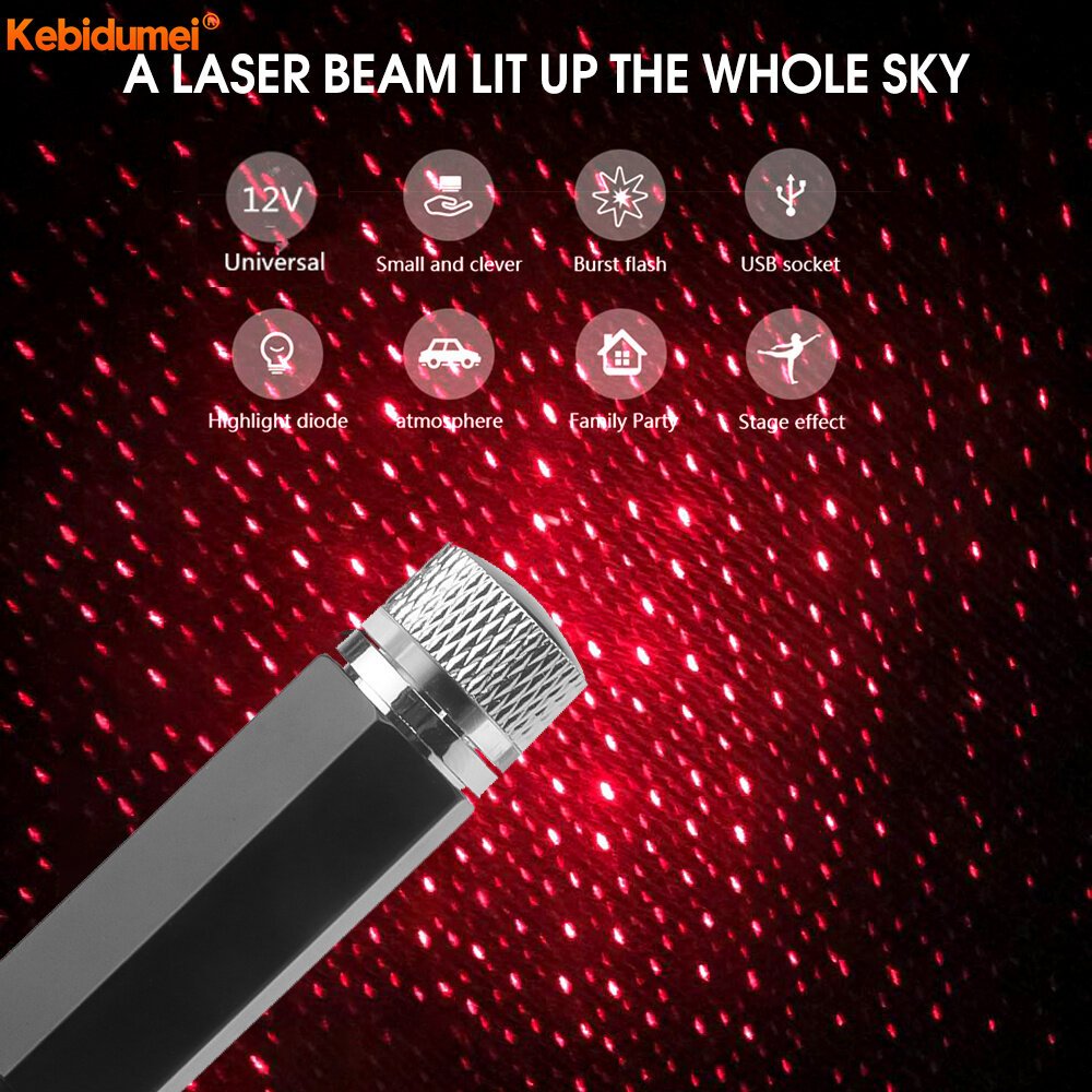 Kebidumei Đèn LED Sao USB, Đèn Trang Trí Nóc Xe Ô Tô Máy Chiếu Laser Đèn LED Ánh Sao Không...