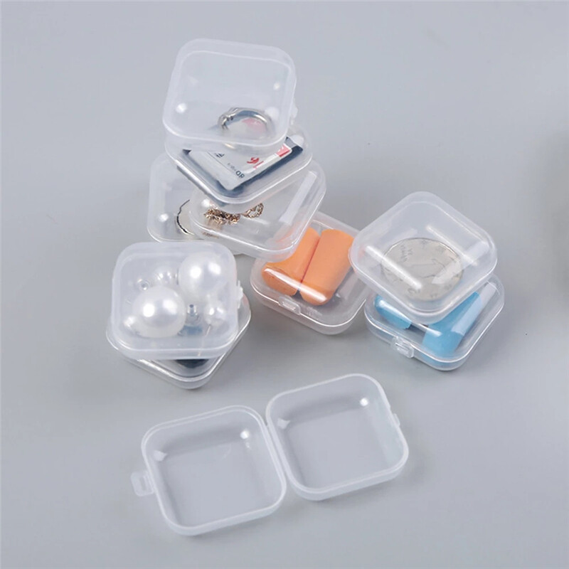 1pcs mini xách tay lưu trữ nhựa hộp trong suốt vuông Pill trang sức Earplug hộp Bông tai