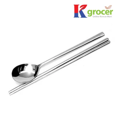 【Ready Stock】Kgrocer Korean Luxury Plain Spoon & Chop Stick Set (1 Spoon & 1 pair of Chopsticks) 【Made in Korea】