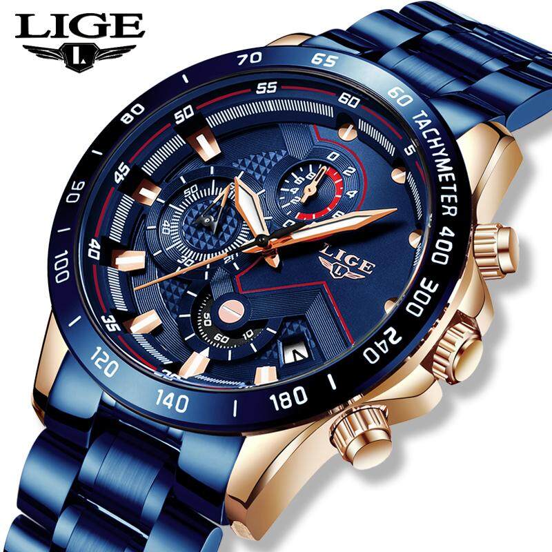 LIGE Watch for Men Sports Fashion Waterproof Stainless Steel Analog Quartz Jam Tangan Lelaki Malaysia