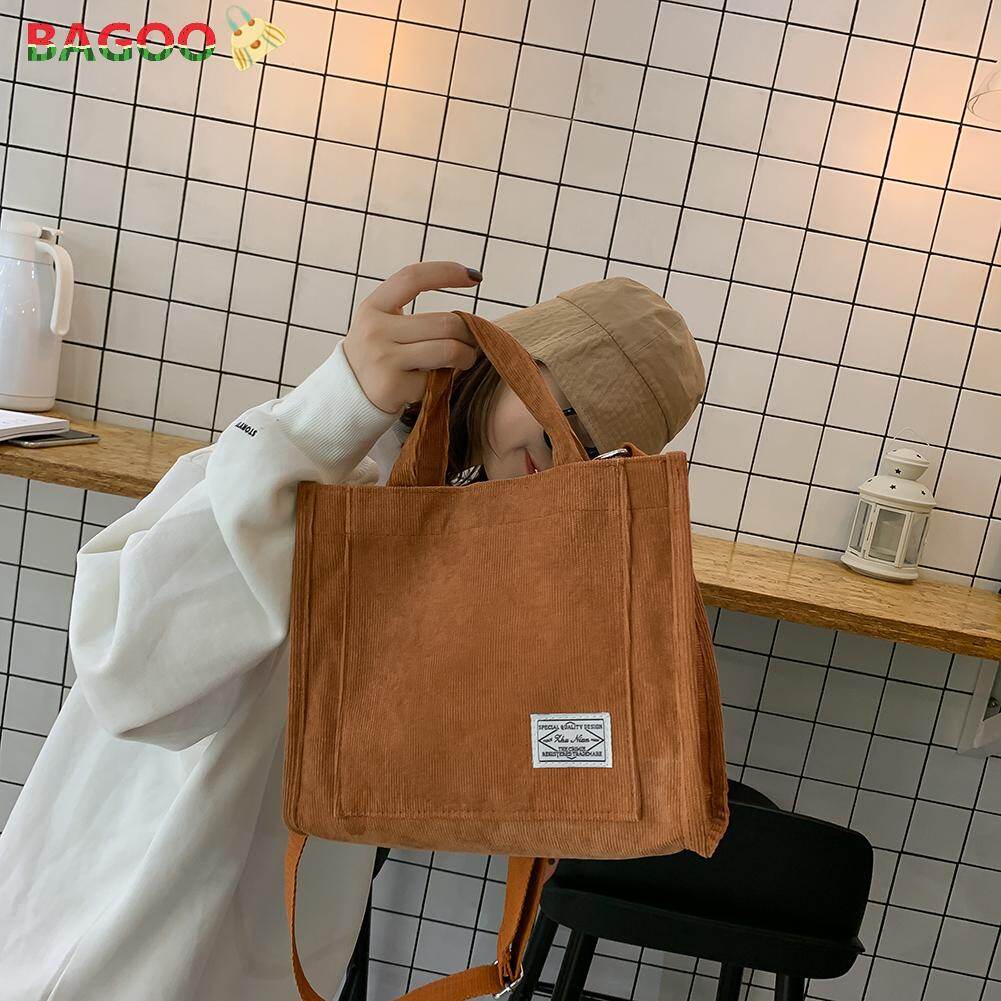 BAGOO Fashion Vintage Corduroy Shoulder Handbag Women Casual Autumn Casual Crossbody Bag Travel Shopping Tote Bag