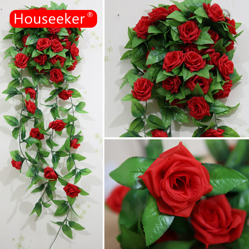 Houseeker 2.3M Silk Rose Flower Ivy Vine Hanging Garland Artificial Flower Party/Home/Wedding Decoration