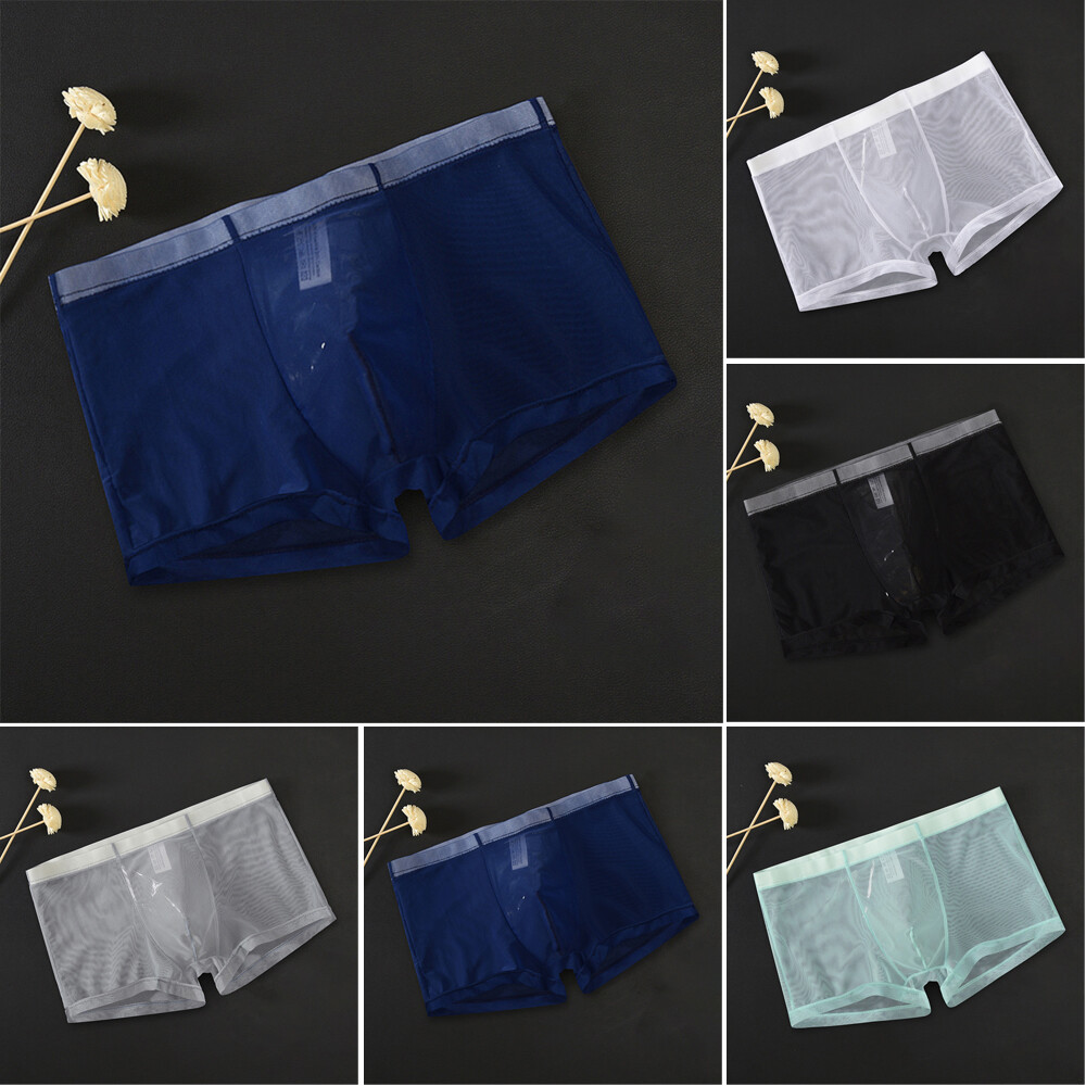 Men's Mesh Boxer Briefs Thin Transparent Underwear Shorts Trunks Underpant