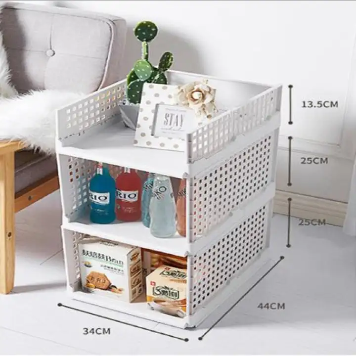 F838 Foldable Stackable Drawer Type Storage Basket For Bedroom
