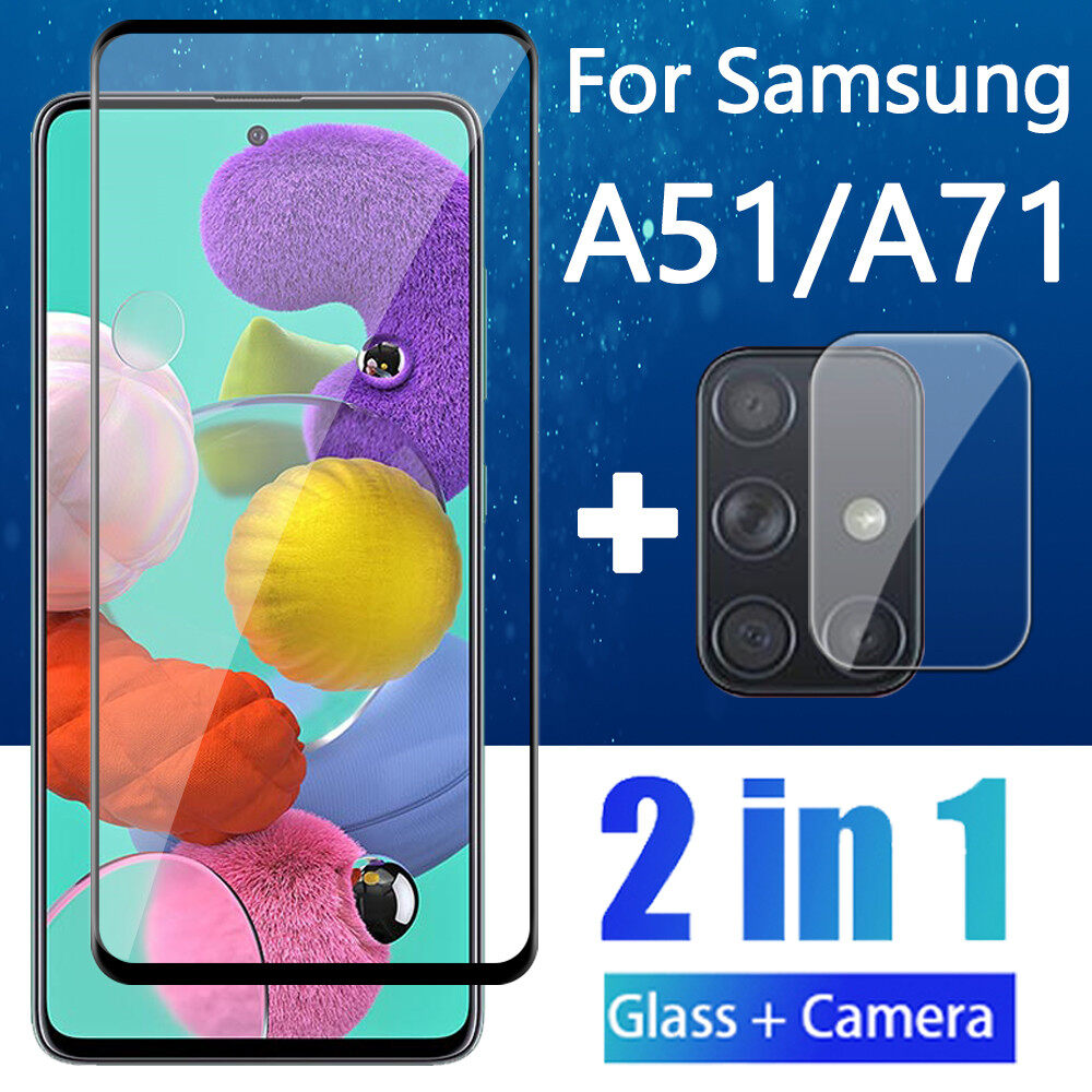2in1 For Samsung Galaxy A71 A51 A53 5G A73 A33 A23 A03 A13 A31 A21S A12 A72 A52 A32 A02 S A22 5G A22 4G A52s A54 A34 A24 A14 A05s Protective Glass and Camera Lens SamsungA71 Screen Protector samsun A 71 51 a51 a71 a31 a21s Tempered Glas film HD Case