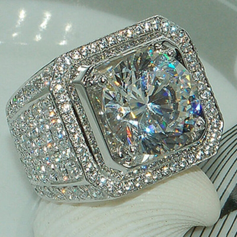 XYP Cross-border Hot Sale Hot Style European and American Fashion Ring Domineering Men's Diamond Ring Full Diamond Micro Inlaid Hand Jewelry